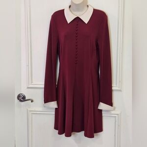 Nasty Gal Au Pair Maroon Long Sleeve Decorative Button Front Dress, Large